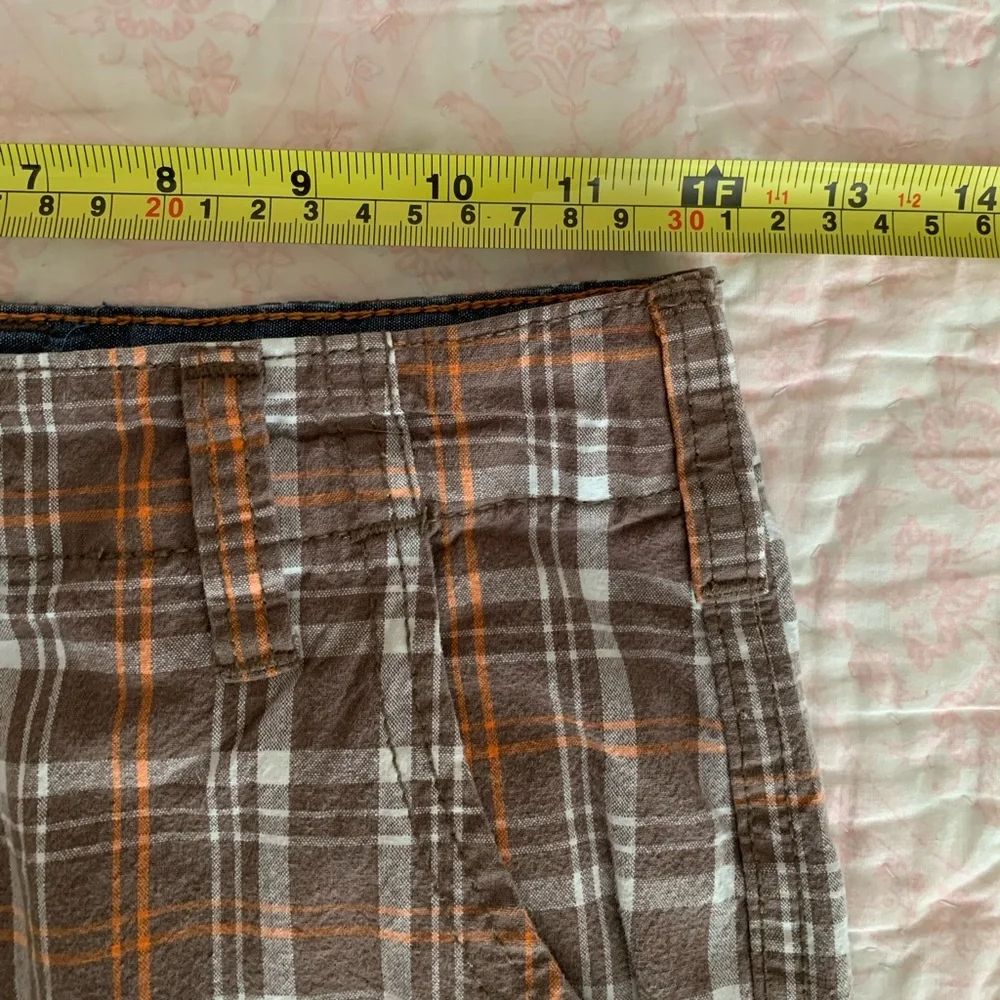 OshKosh B'Gosh Shorts Boys 7X Brown Plaid Cargo Flat Front Pockets Adjustable